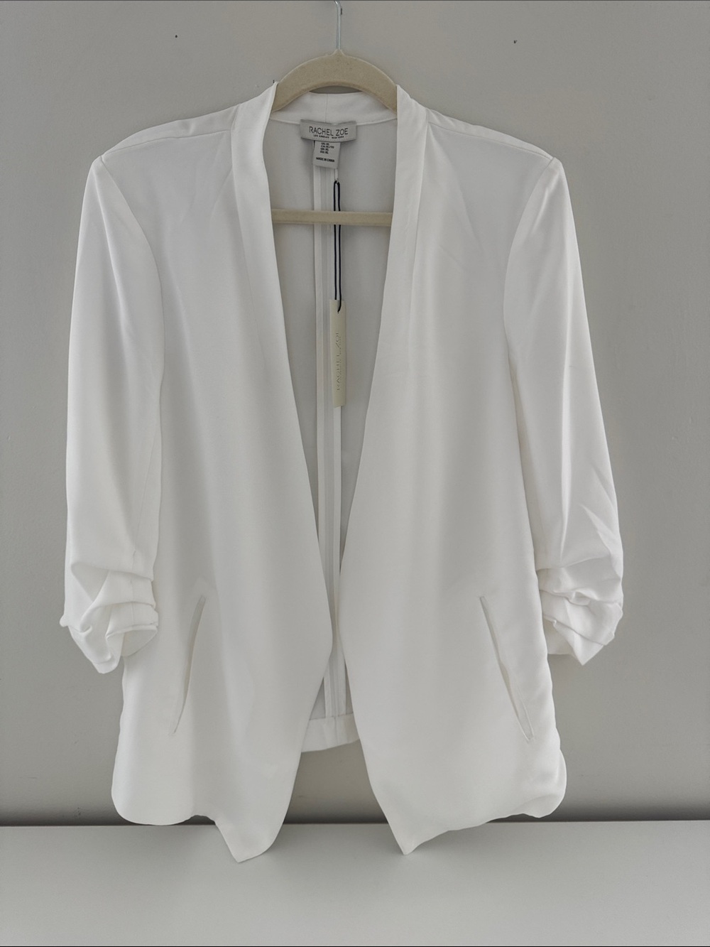 Rachel Zoe Crisp White Open Blazer with Rolled Sleeves